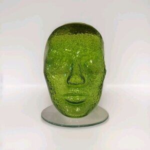Art Glass Human Face Form - Unique - Unsigned - Green Speckle Glass